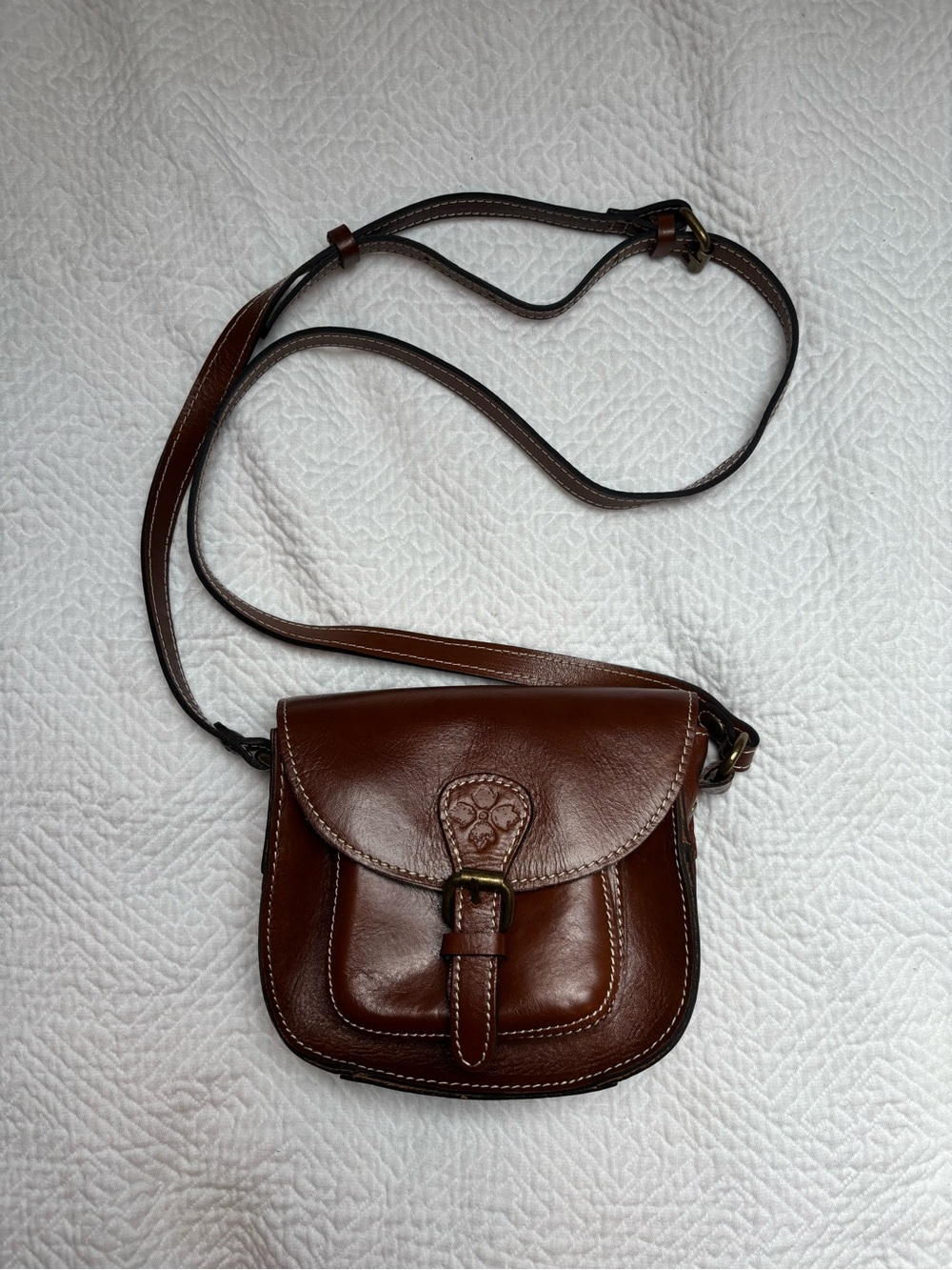 Patricia Nash Brown Leather Buckle Crossbody Bag
